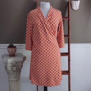 J. McLaughlin orange quatrefoil print dress